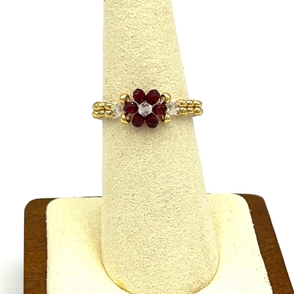 HAND CRAFTED Red Swarovski Crystal Beaded Ring - Picture 3 of 3